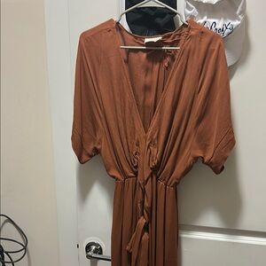 Brown Maxi Sundress with Plunge Neckline and Dolman Sleeves